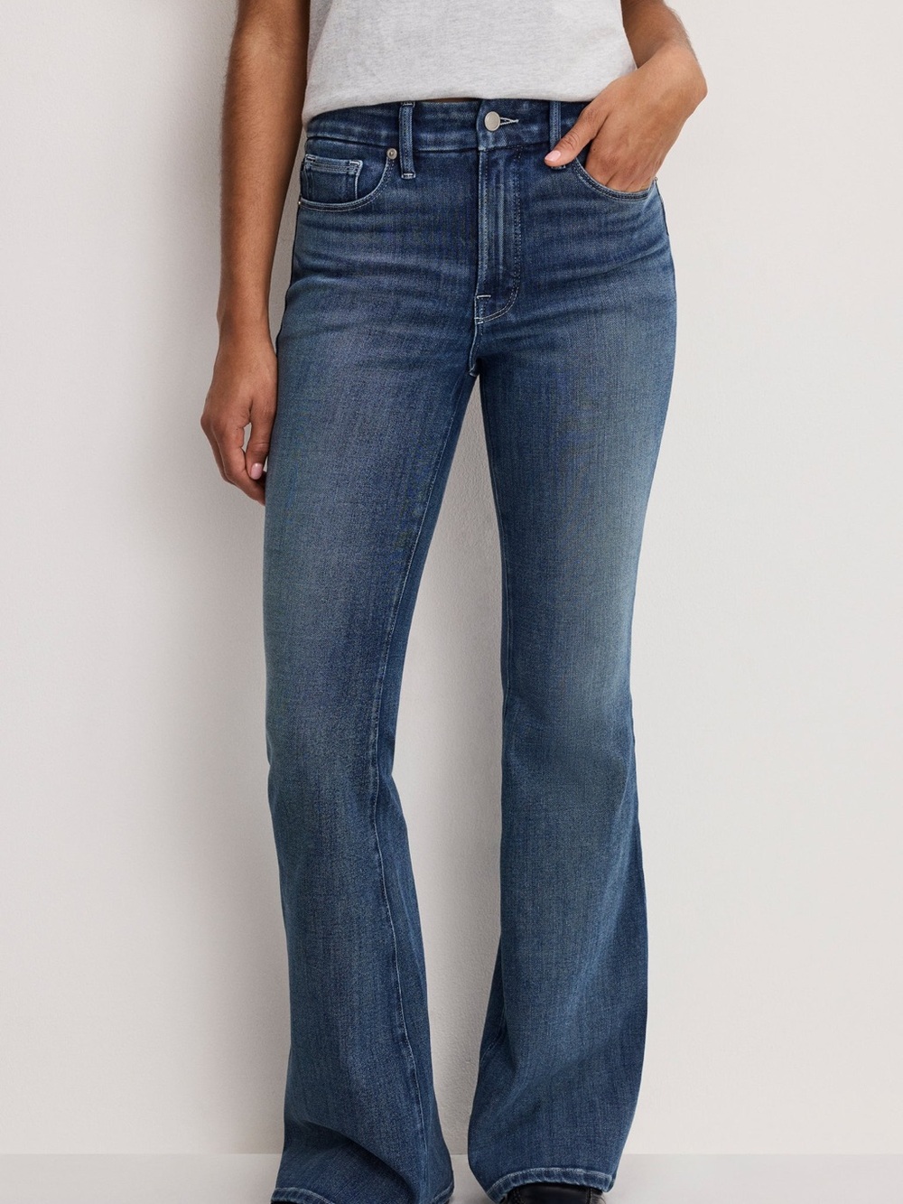 Good American Dark Blue High-Rise Flare Jeans